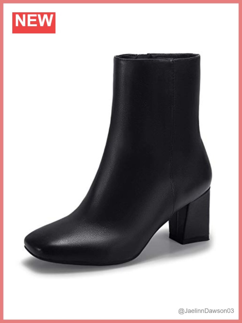 Square Toe Ankle Boots Low Block Heel Side Zip Booties